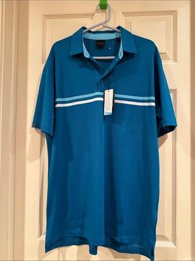 Teal Stripe Polo Shirt - Relaxed Men’s Golf Polo